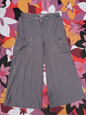 Iridium Striped Wide Leg Drawstring Pants